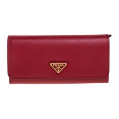 Prada Red Saffiano Leather Flap Continental Wallet