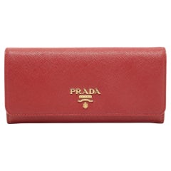 Prada Red Saffiano Leather Flap Continental Wallet