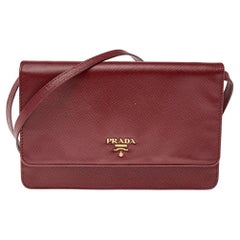 Prada Red Saffiano Leather Flap Crossbody Bag