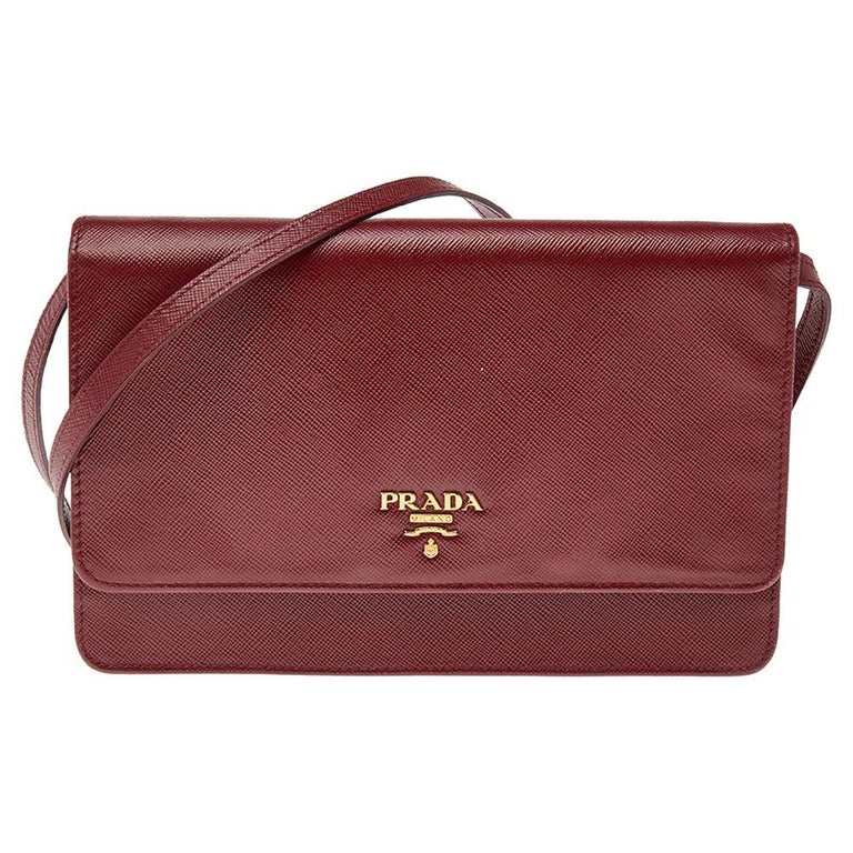 Prada Red Saffiano Leather Flap Crossbody Bag at 1stDibs