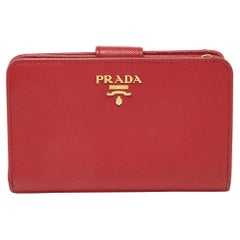 Prada Red Saffiano Leather Flap French Wallet