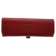 Prada Red Saffiano Leather Jewelry Roll Holder Travel Case