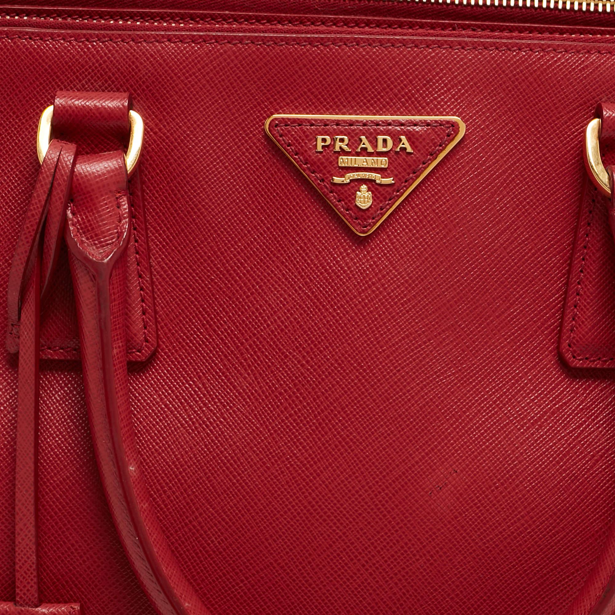 Prada Red Saffiano Leather Large Double Zip Tote For Sale 7