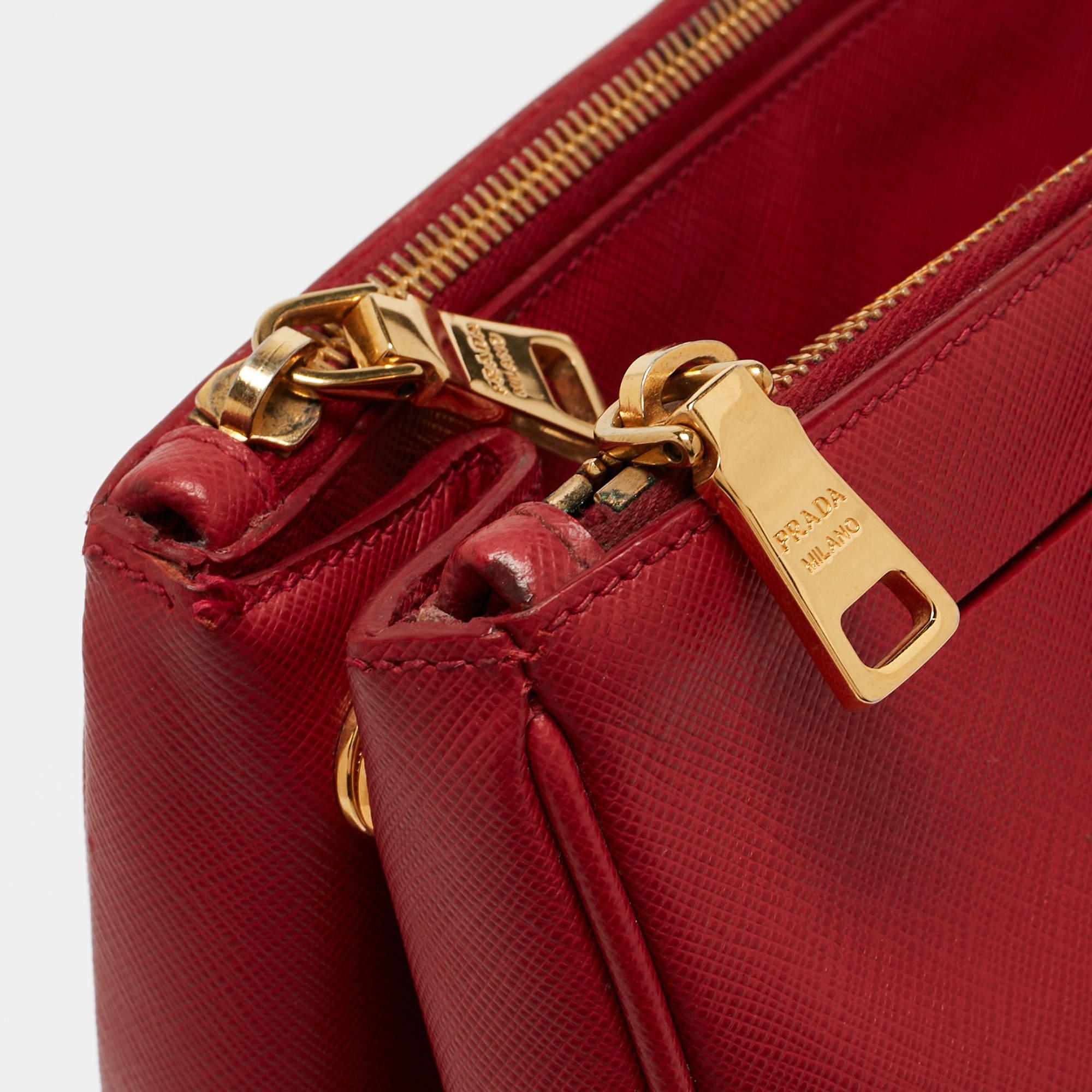 Prada Red Saffiano Leather Large Double Zip Tote For Sale 14