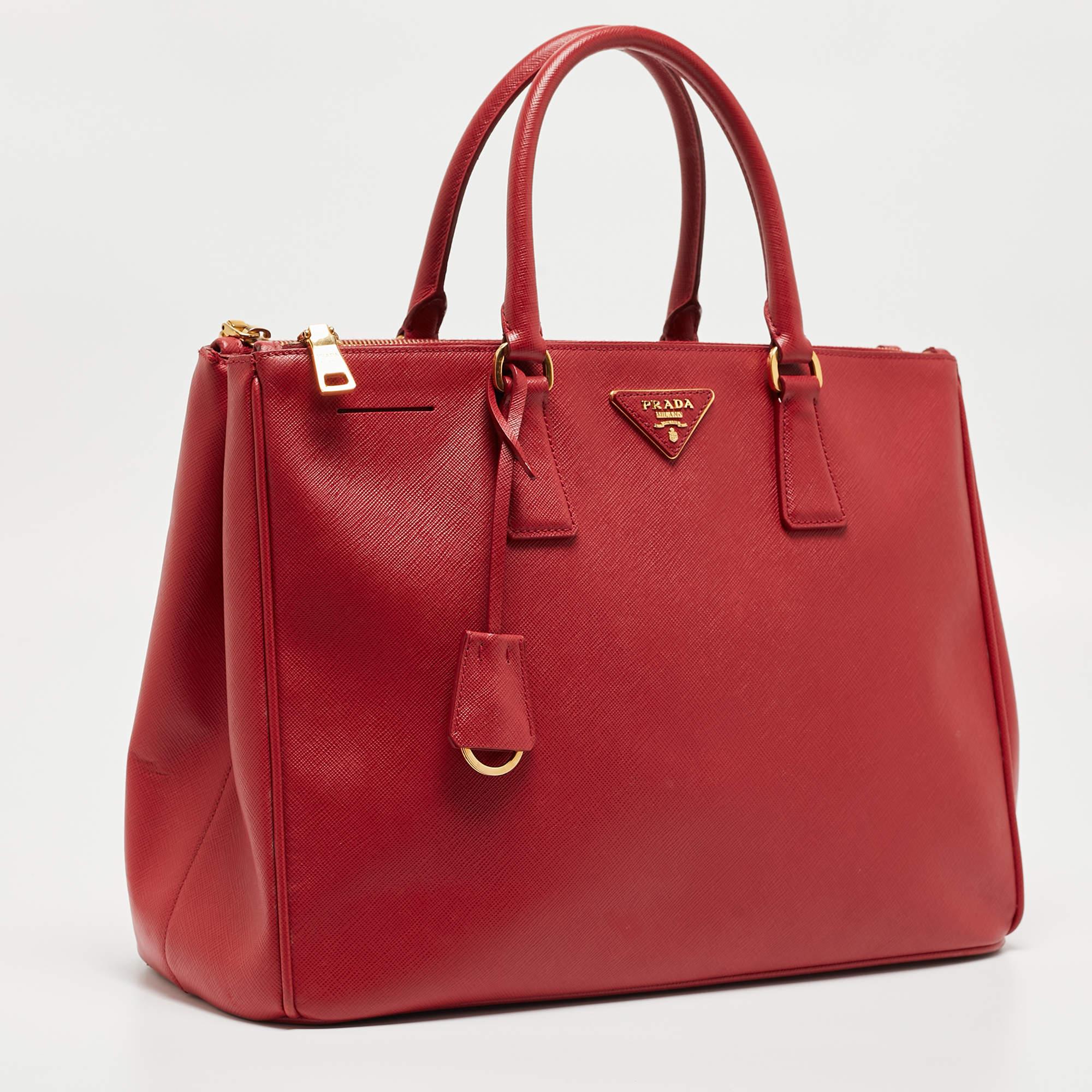Prada Red Saffiano Leather Large Double Zip Tote For Sale 15