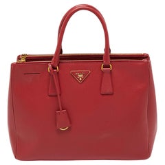 Used Prada Red Saffiano Leather Large Galleria Tote Bag