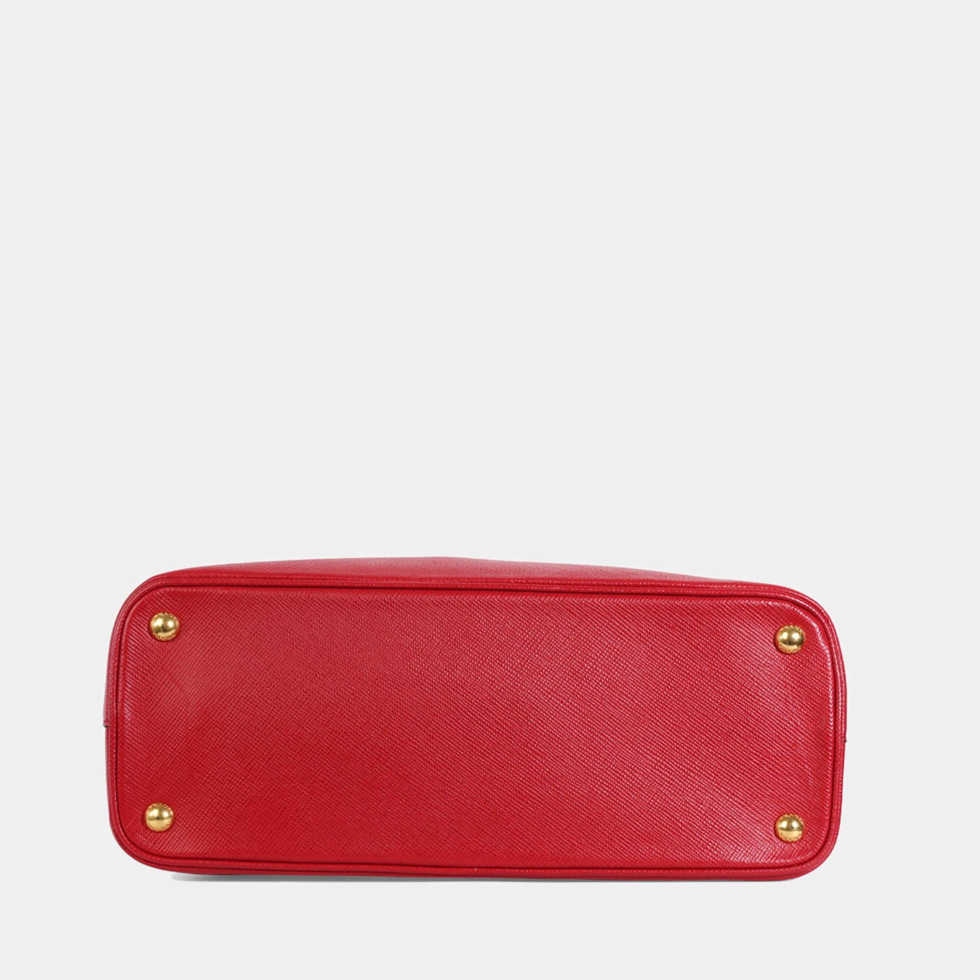 Women's Prada Red Saffiano Leather Medium Dome Satchel Bag For Sale