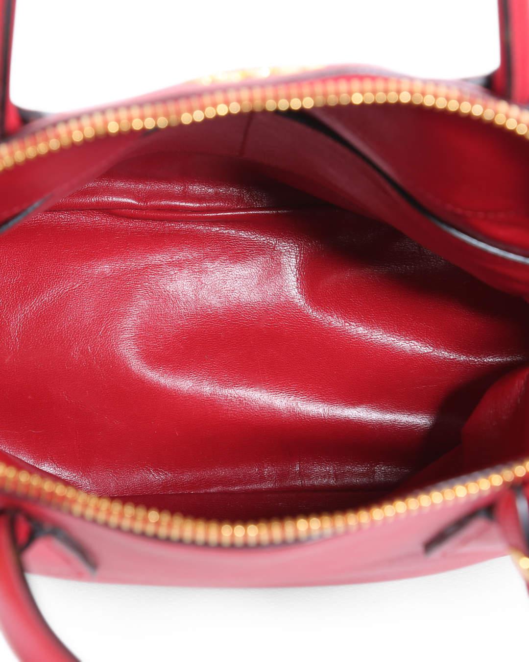 Prada Red Saffiano Leather Medium Dome Satchel Bag For Sale 3
