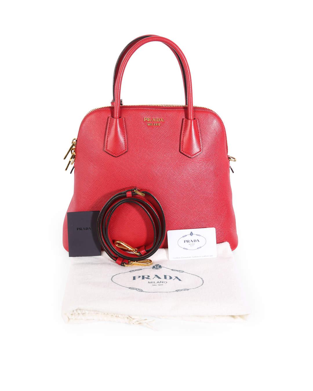 Prada Red Saffiano Leather Medium Dome Satchel Bag For Sale 4