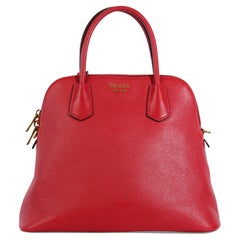 Used Prada Red Saffiano Leather Medium Dome Satchel Bag