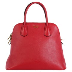 Prada Red Saffiano Leather Medium Dome Satchel Bag