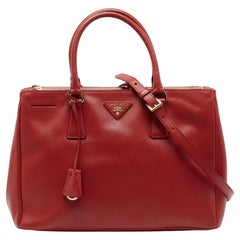 Prada Red Saffiano Leather Medium Double Zip Tote