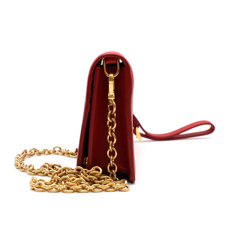 Prada Chain Flap Bag Saffiano Leather Small Red 1825761
