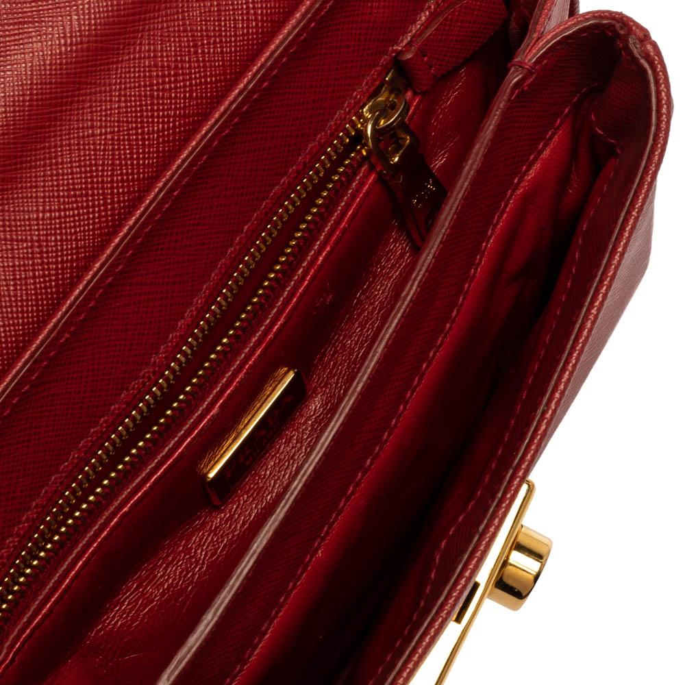 Prada Red Saffiano Leather Mini Sound Top Handle Bag 4