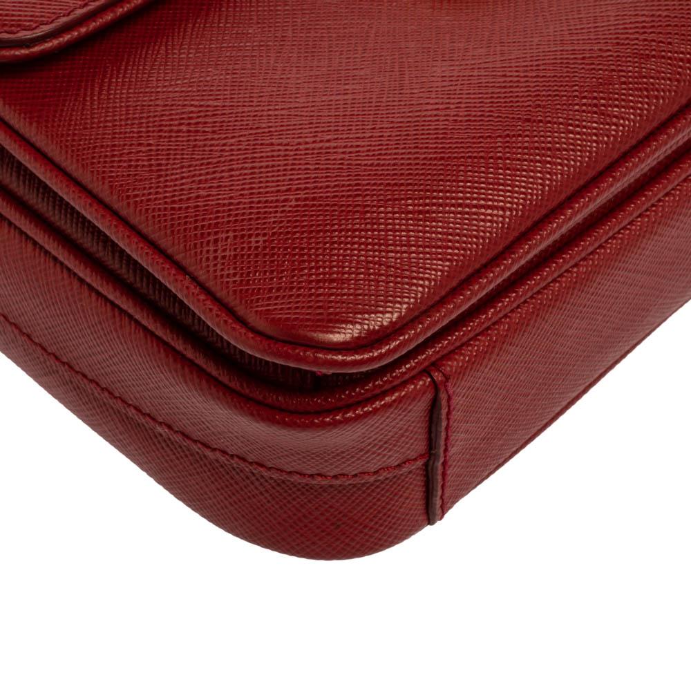 Prada Red Saffiano Leather Mini Sound Top Handle Bag In Good Condition In Dubai, Al Qouz 2