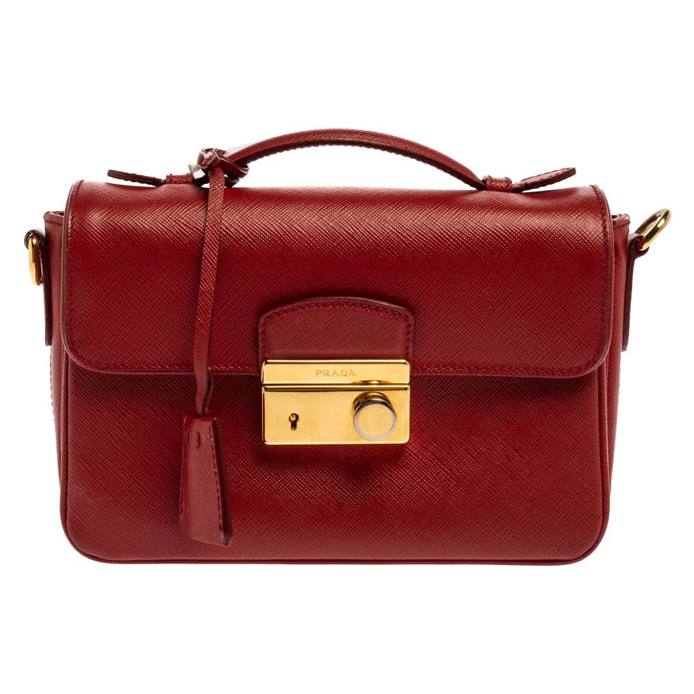 Prada Red Saffiano Leather Mini Sound Top Handle Bag