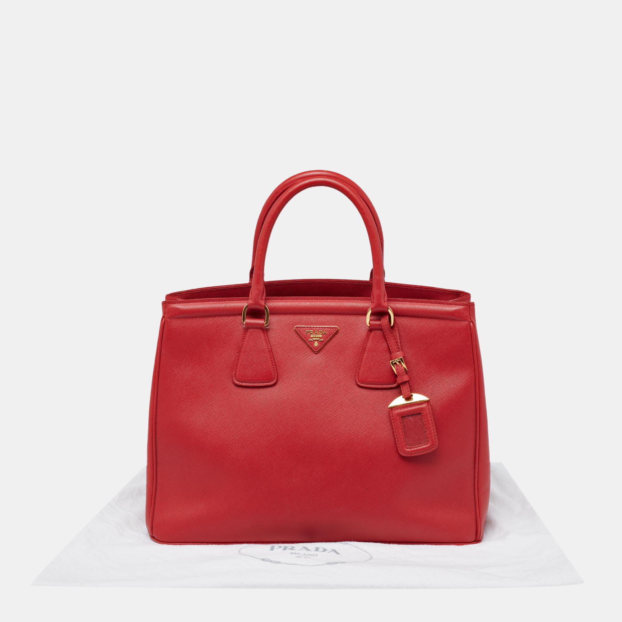 Prada Red Saffiano Leather Parabole Tote 8