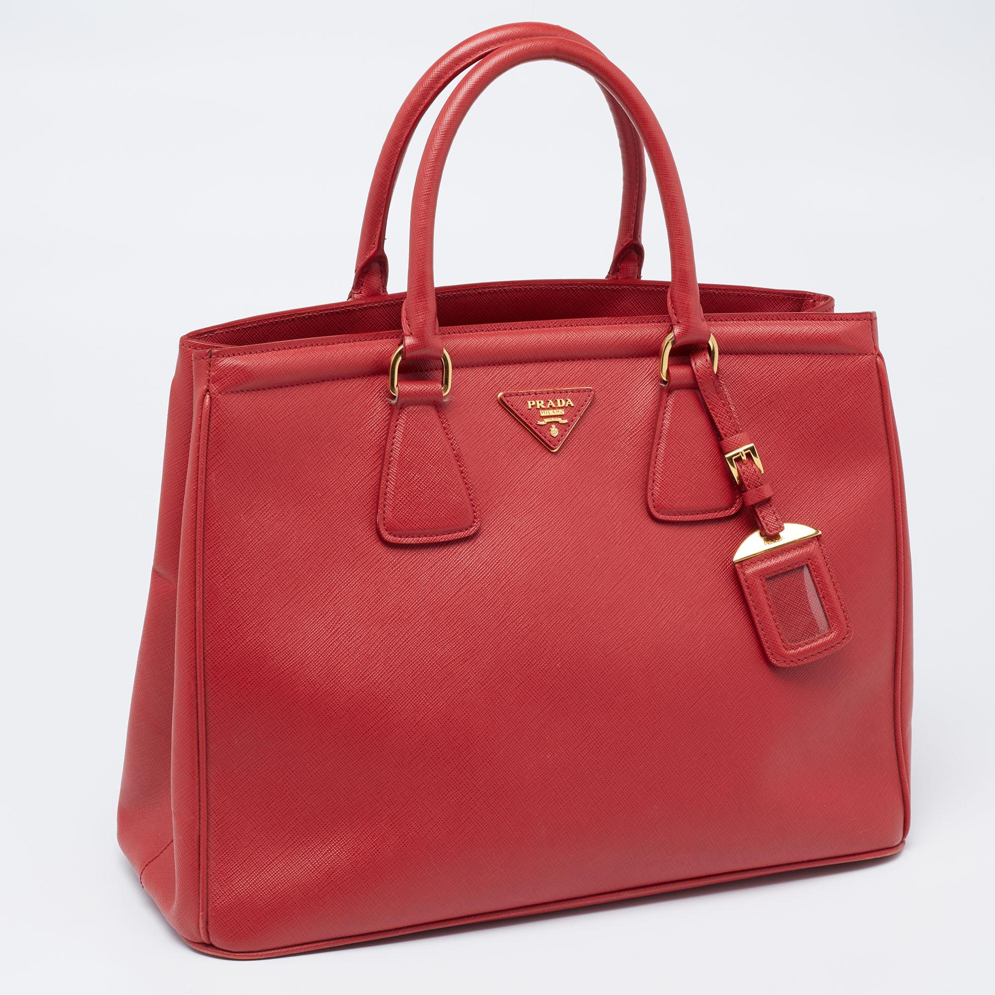 Women's Prada Red Saffiano Leather Parabole Tote