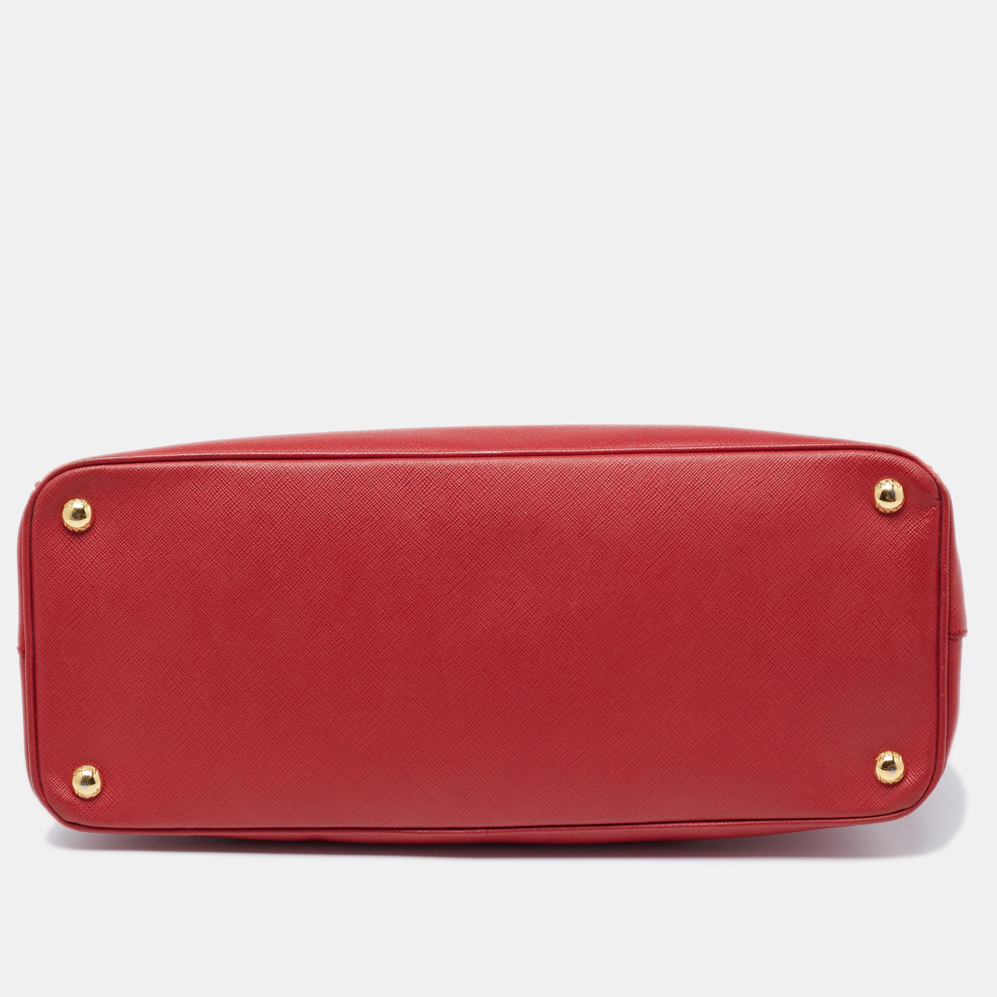 Prada Red Saffiano Leather Parabole Tote 1