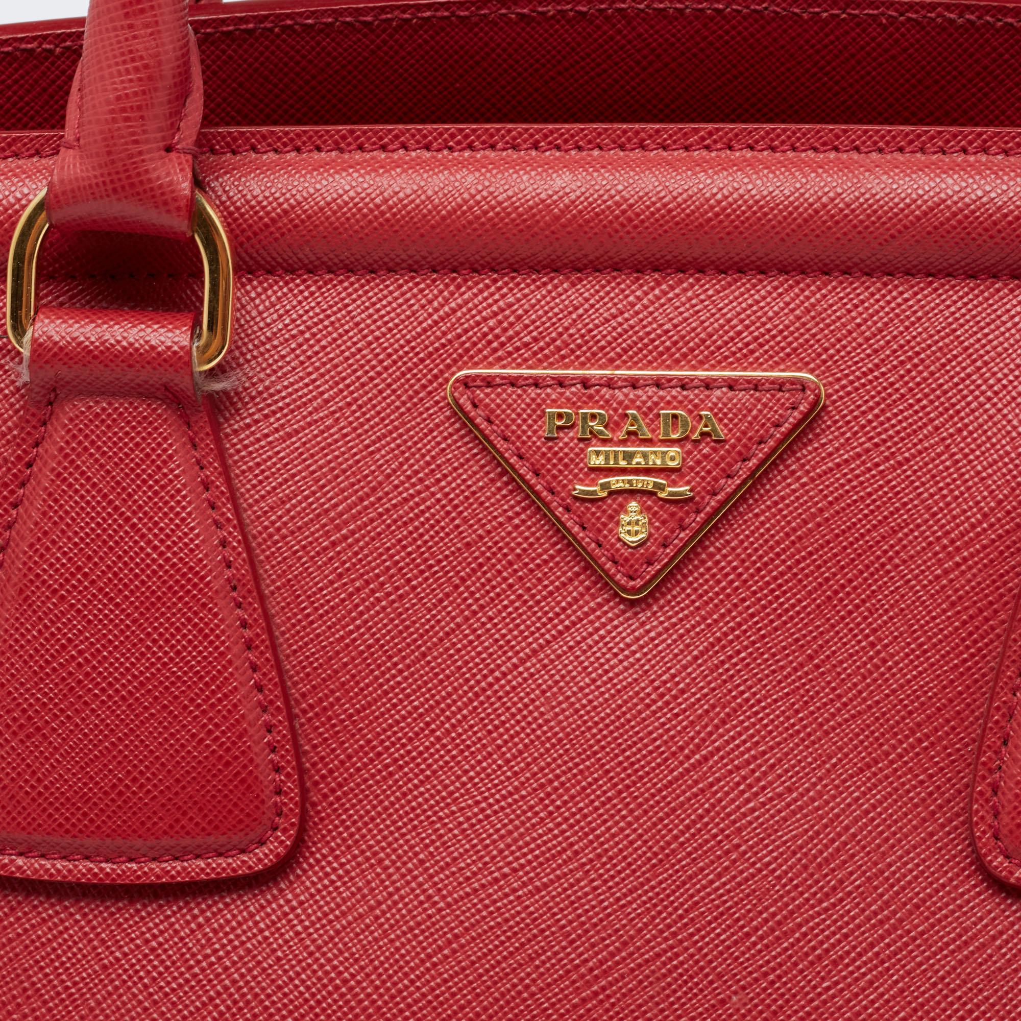 Prada Red Saffiano Leather Parabole Tote 3