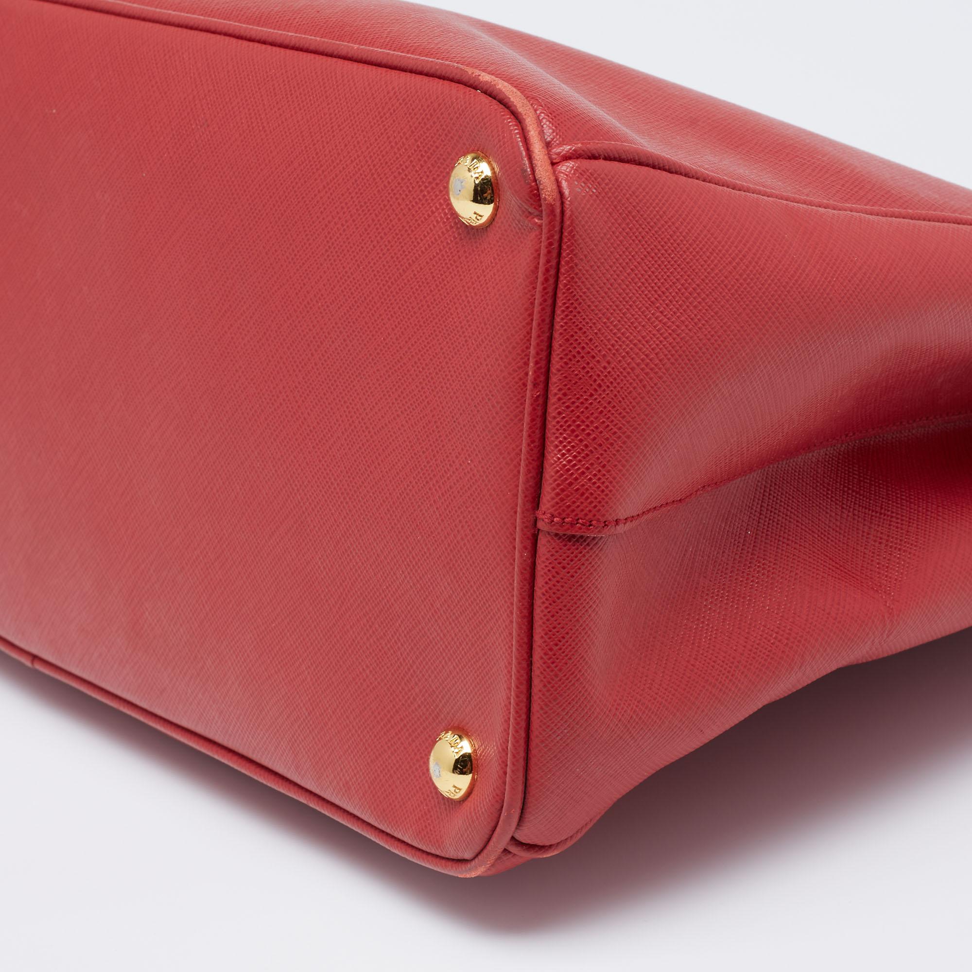 Prada Red Saffiano Leather Parabole Tote 4