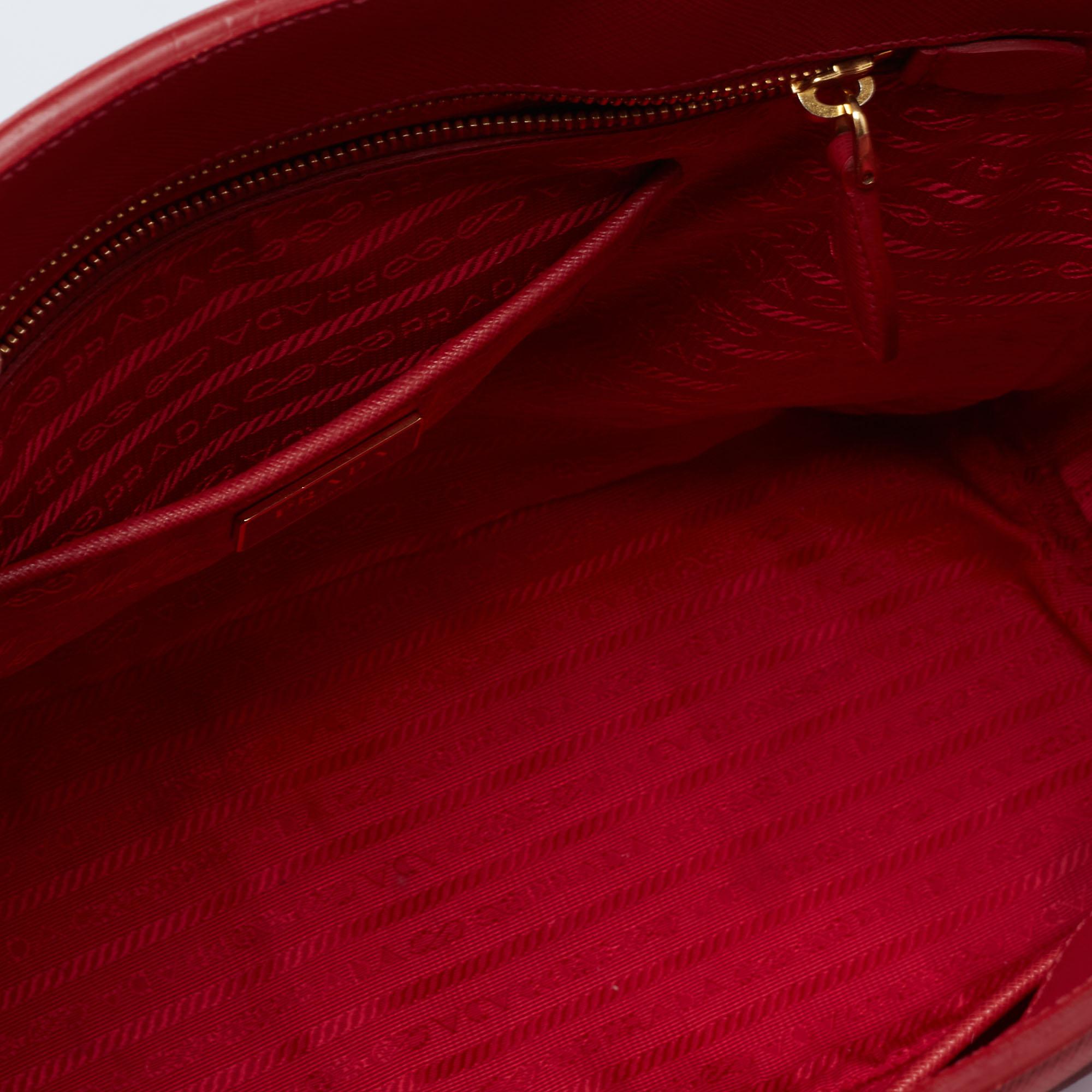 Prada Red Saffiano Leather Parabole Tote 5