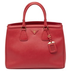 Prada Red Saffiano Leather Parabole Tote