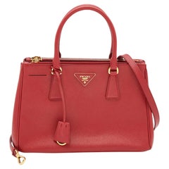 Prada Red Saffiano Leather Small Double Zip Tote