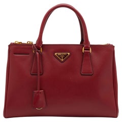 Prada Red Saffiano Leather Small Double Zip Tote