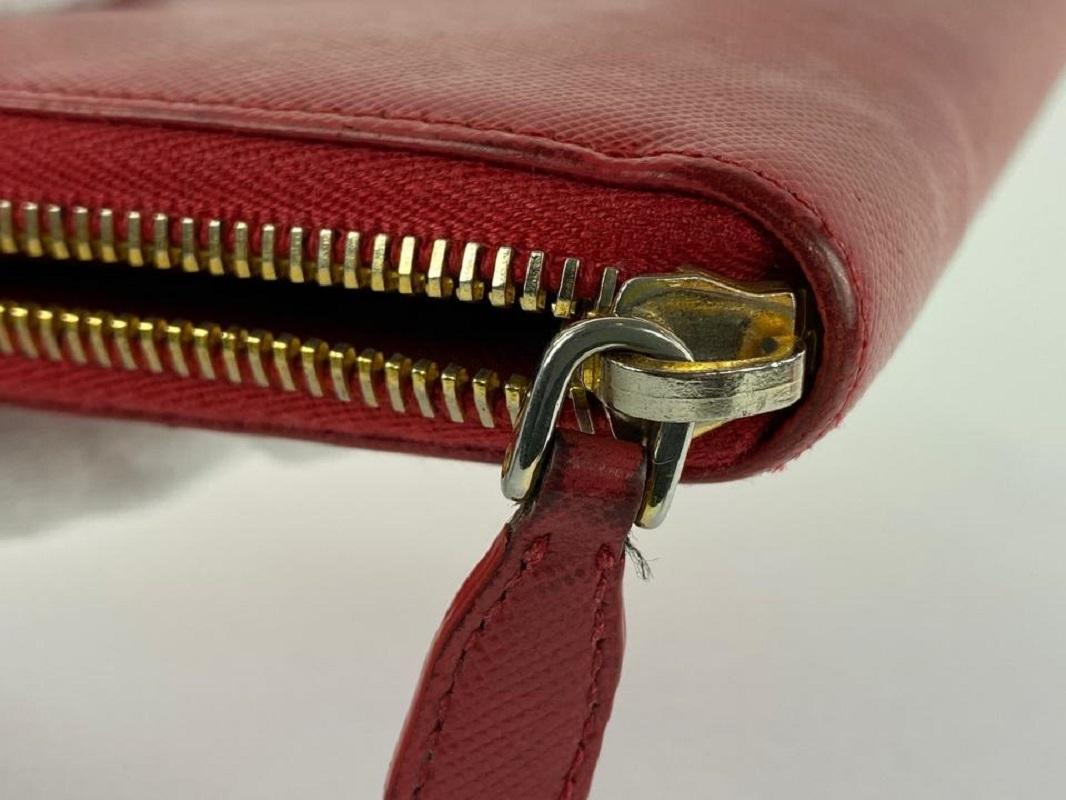 Prada Red Saffiano Leather Zip Around Wallet Continental Zippy 6PR128 6