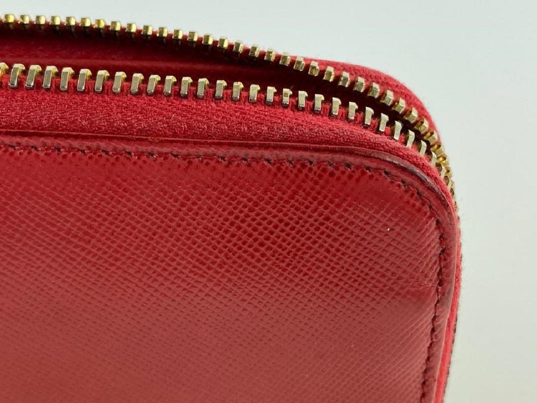 Prada Red Saffiano Leather Zip Around Wallet Continental Zippy 6PR128 7