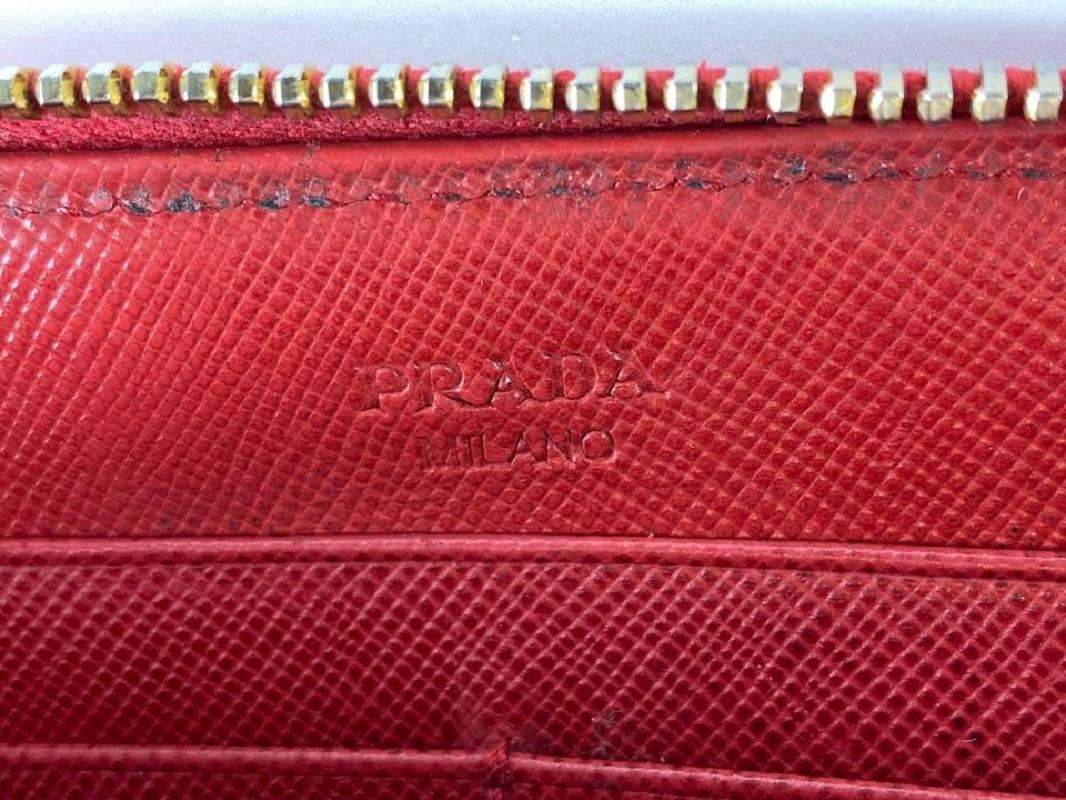 Women's Prada Red Saffiano Leather Zip Around Wallet Continental Zippy 6PR128