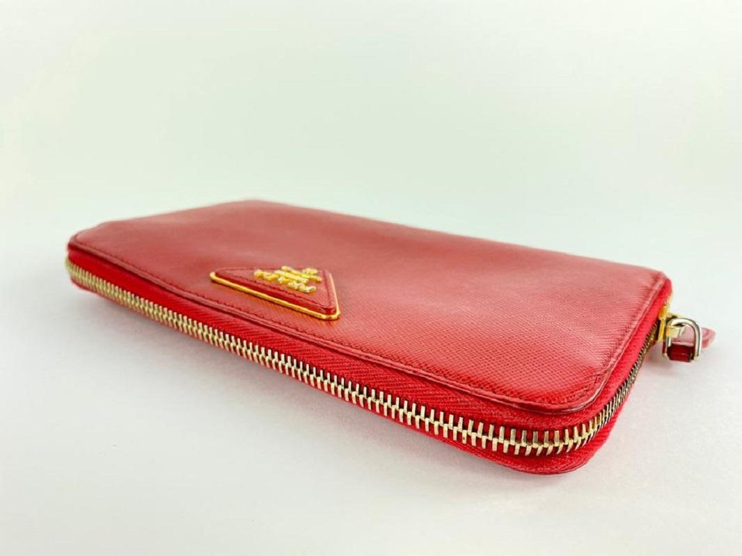 Prada Red Saffiano Leather Zip Around Wallet Continental Zippy 6PR128 1