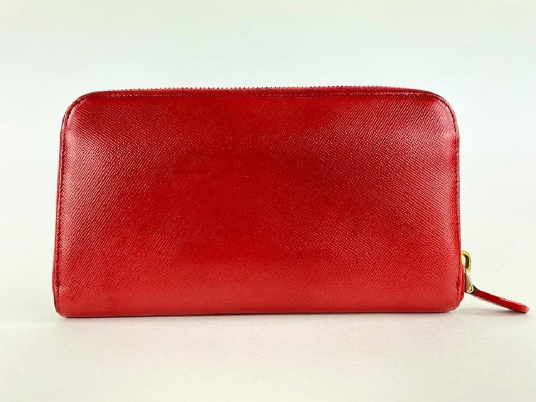 Prada Red Saffiano Leather Zip Around Wallet Continental Zippy 6PR128 2