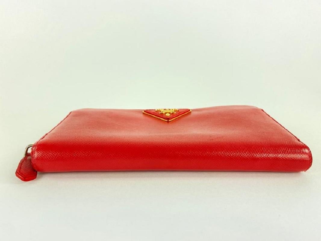 Prada Red Saffiano Leather Zip Around Wallet Continental Zippy 6PR128 3