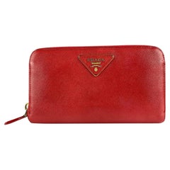 Prada Red Saffiano Leather Zip Around Wallet Continental Zippy 6PR128