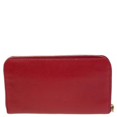 Prada Red Saffiano Leather Zip Around Wallet
