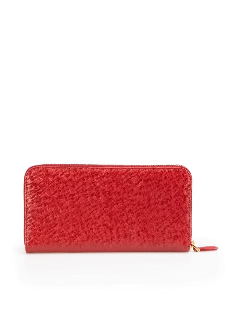 Prada Red Saffiano Leather Zip Around Wallet In Excellent Condition In London, GB