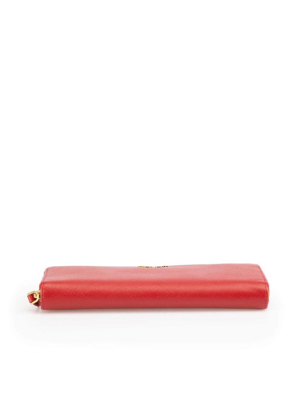 Women's Prada Red Saffiano Leather Zip Around Wallet For Sale
