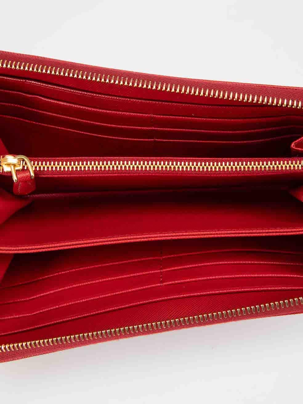 Prada Red Saffiano Leather Zip Around Wallet For Sale 1