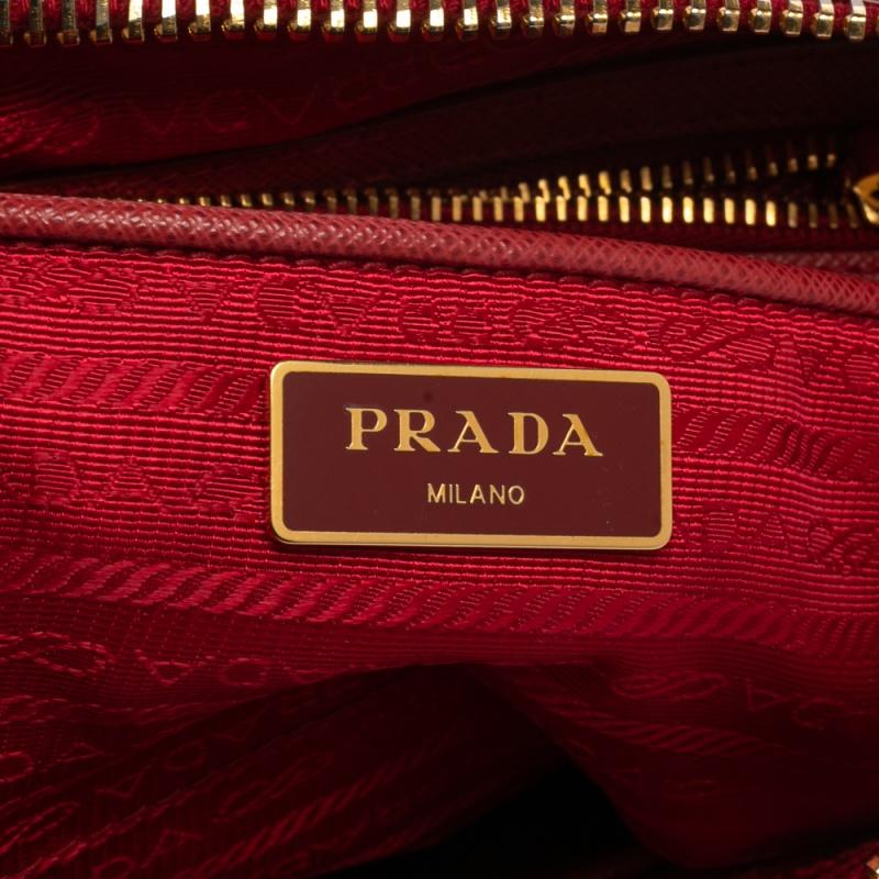 Women's  Prada Red Saffiano Leather Zip Hobo