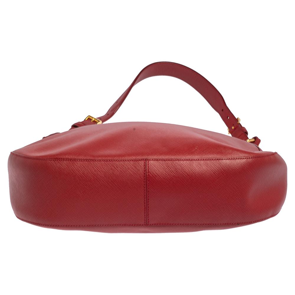 Women's Prada Red Saffiano Leather Zip Hobo