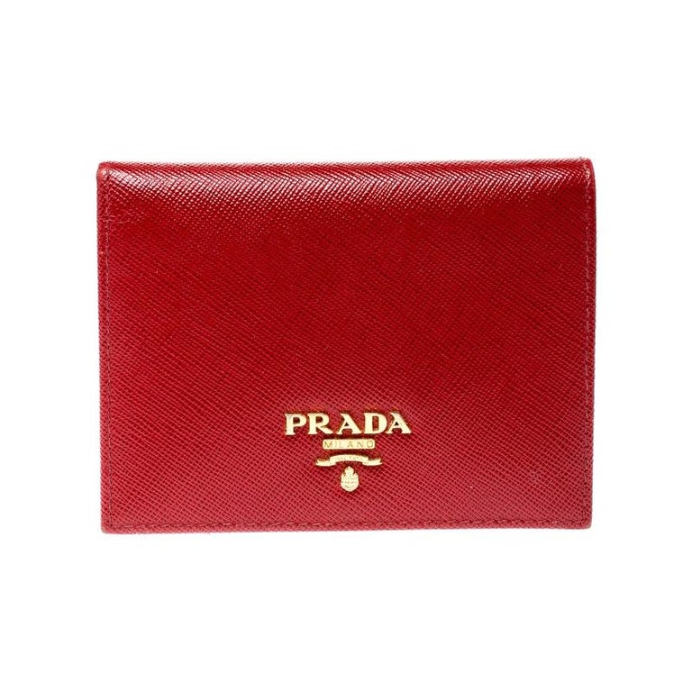 Prada Red Saffiano Lux Leather Bifold Wallet For Sale at 1stDibs