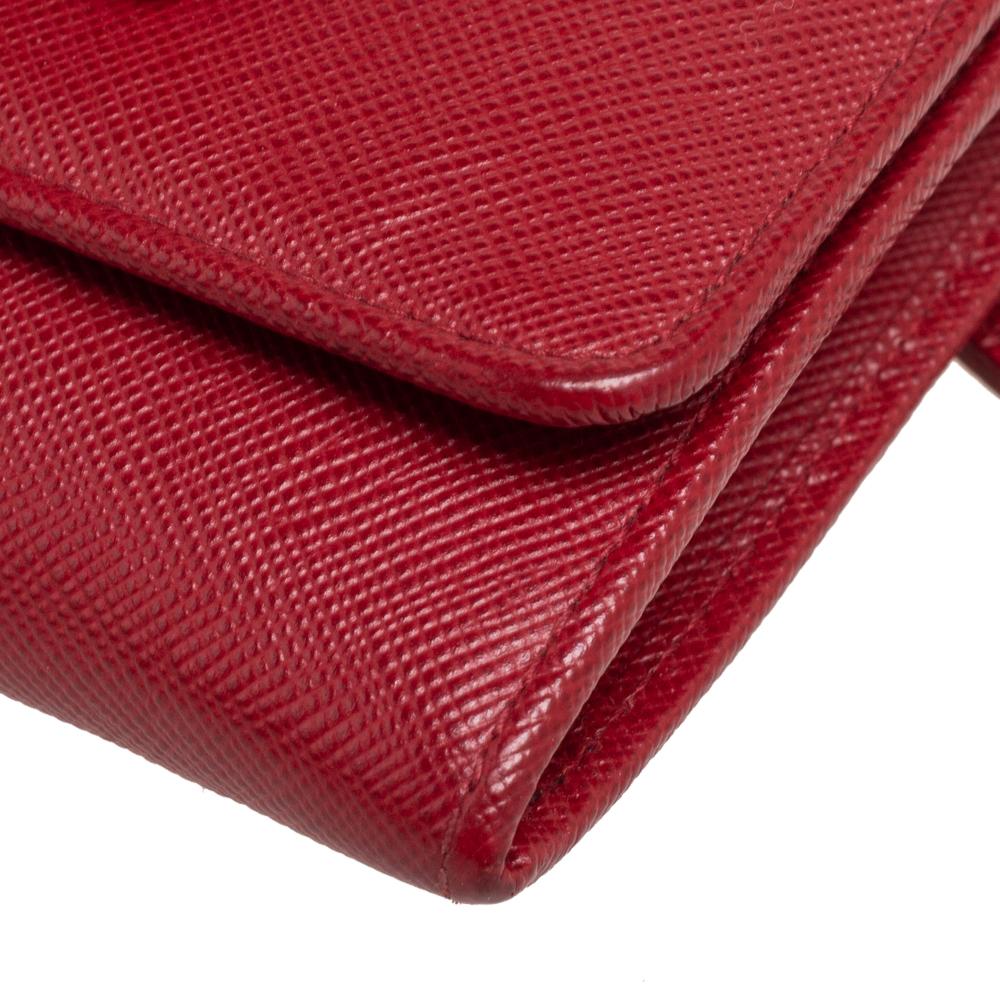Prada Red Saffiano Lux Leather Bow Flap Continental Wallet 1