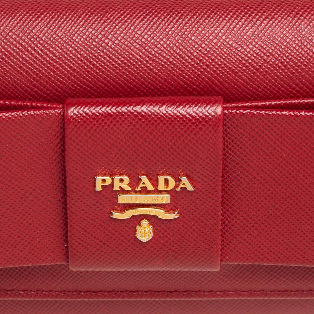 Prada Red Saffiano Lux Leather Bow Flap Continental Wallet 2