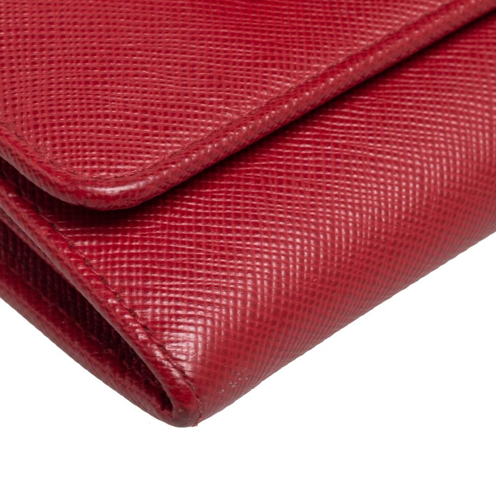 Prada Red Saffiano Lux Leather Bow Flap Continental Wallet 4