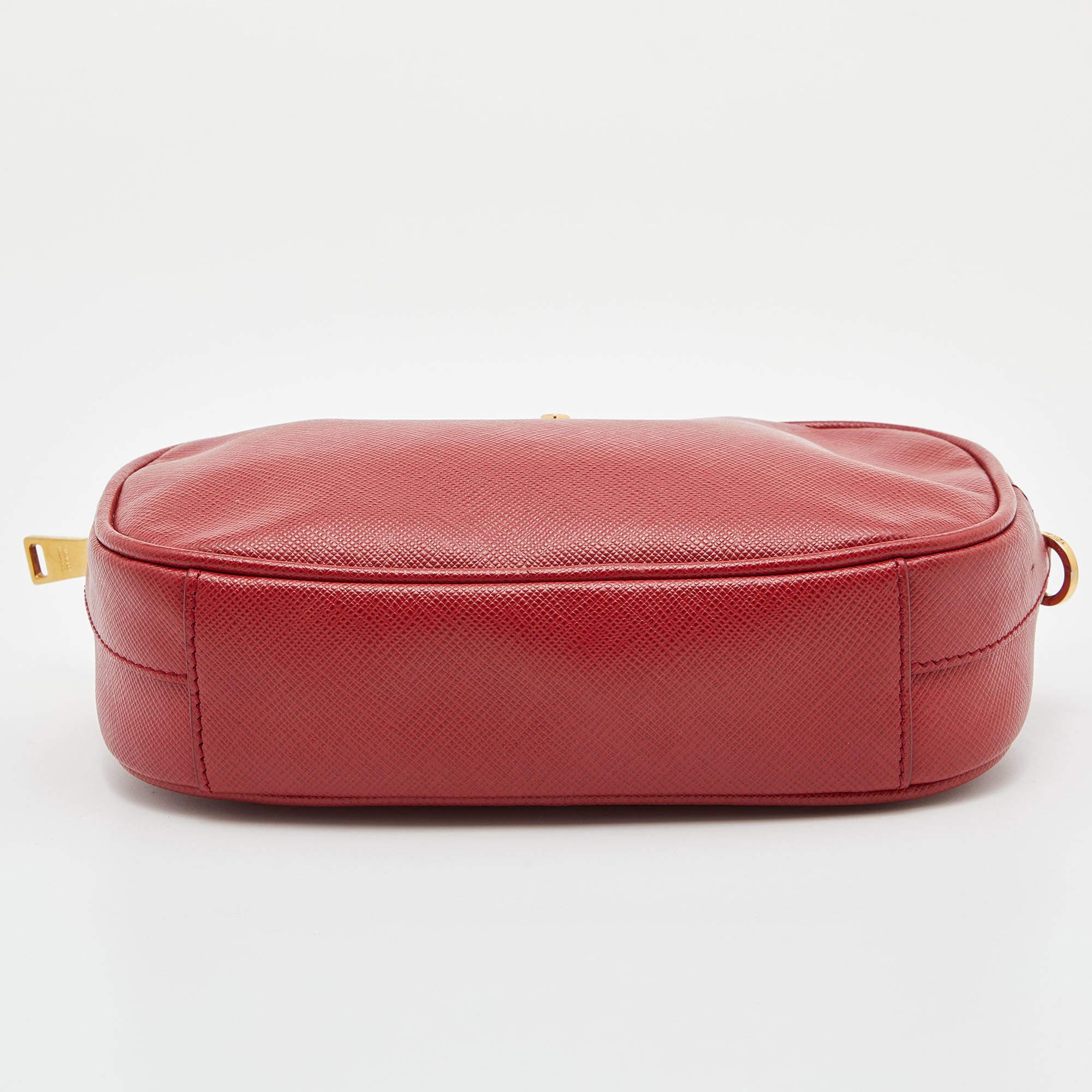 Prada Red Saffiano Lux Leather Convertible Chain Belt Bag 1