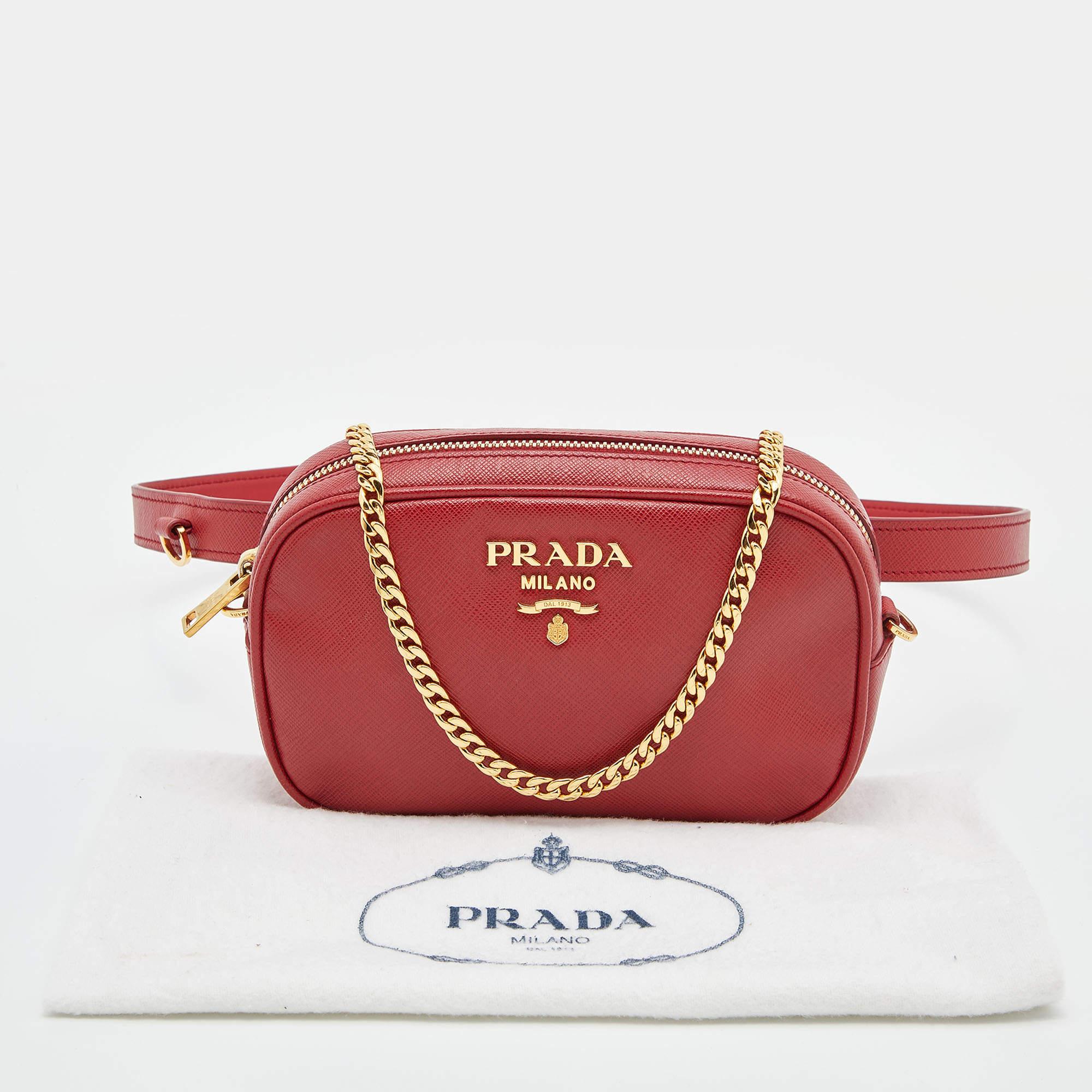 Prada Red Saffiano Lux Leather Convertible Chain Belt Bag 2