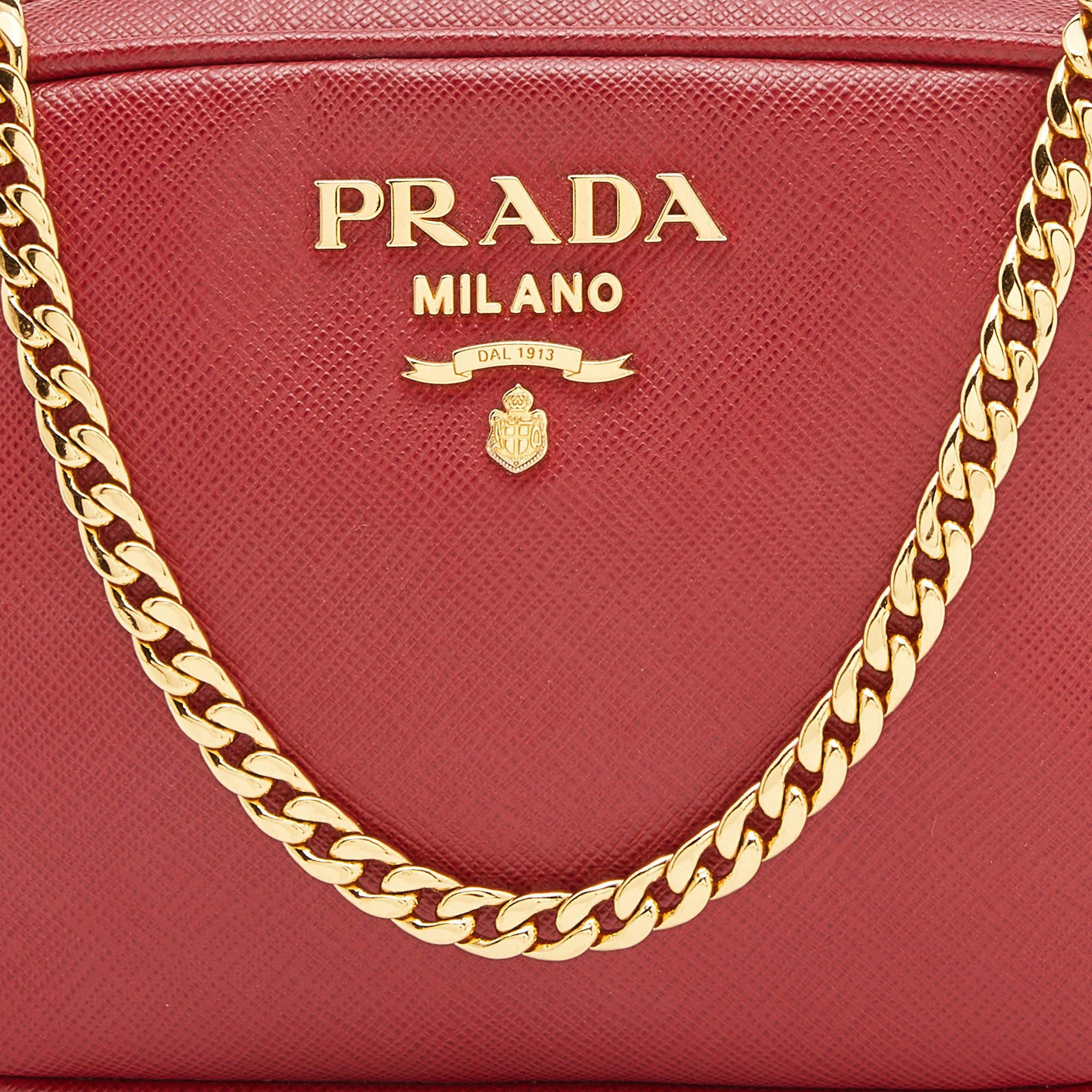 Prada Red Saffiano Lux Leather Convertible Chain Belt Bag 5