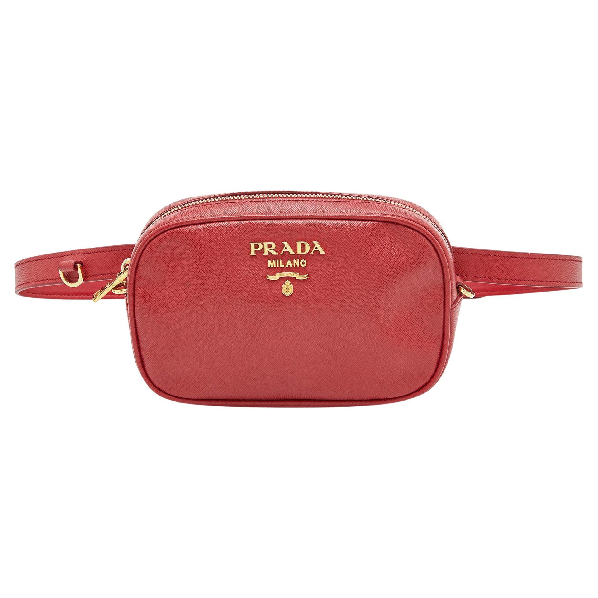 Prada Wallet on Chain, Red Saffiano Leather with Gold Hardware
